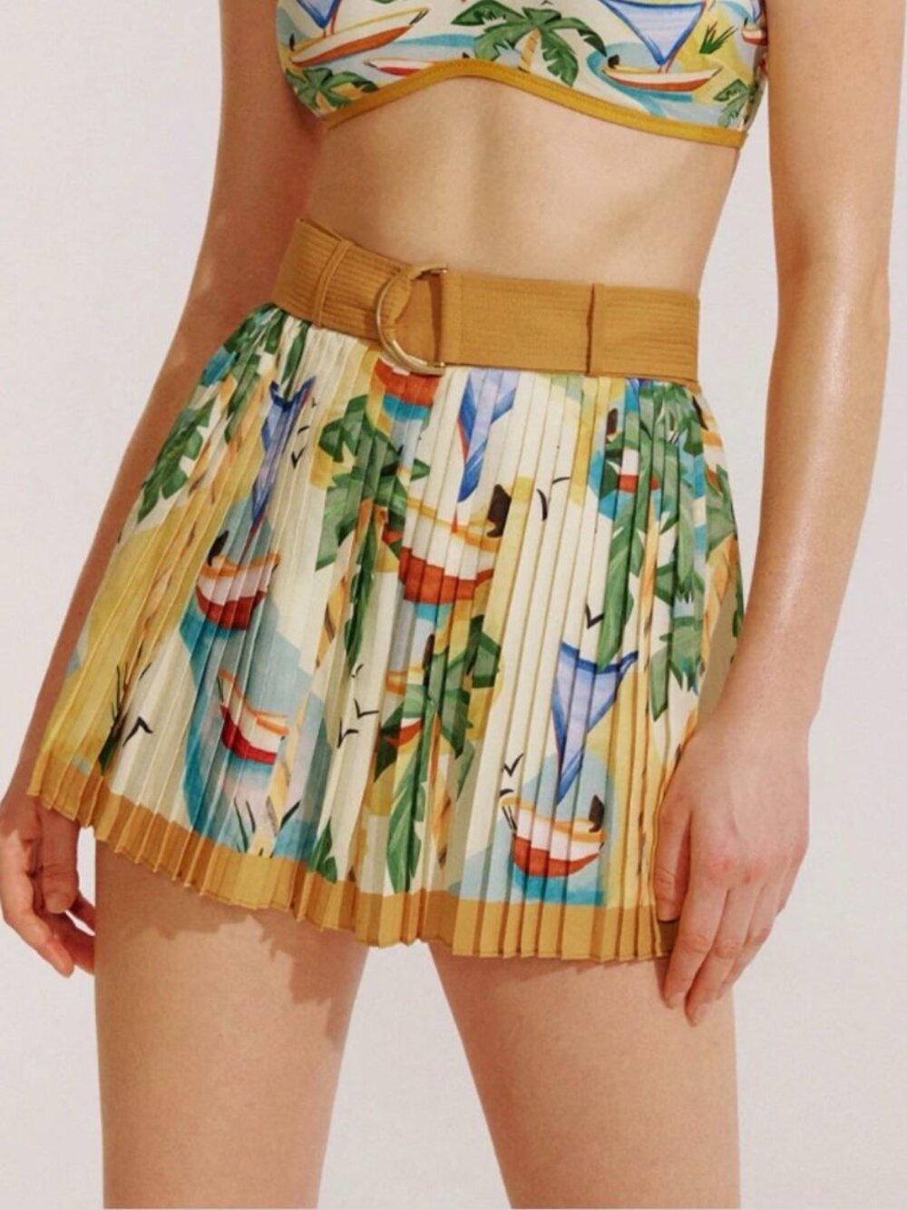 Visual Mood Emma Floral Tropical Print Pleated Skorts Lined Size S Beach Summer